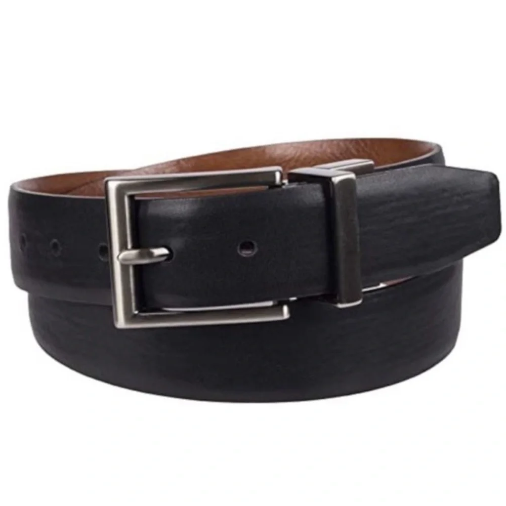 Chaps Boys Reversible Black Brown Faux Leather Belt Silver Square Buckle